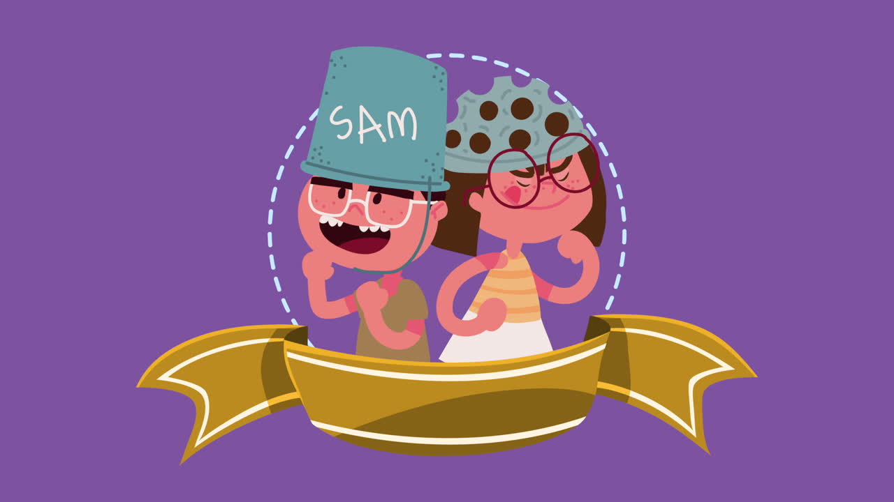 캐릭터를 연기하는 어린 아이 부부