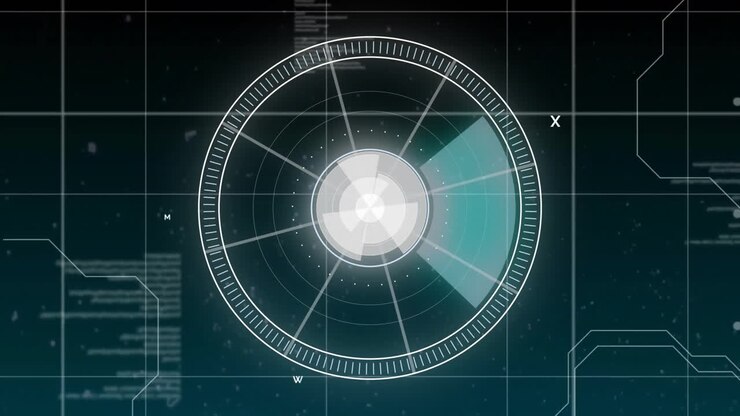 Animation of scope scanning and data processing over dark background