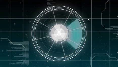 Animation of scope scanning and data processing over dark background