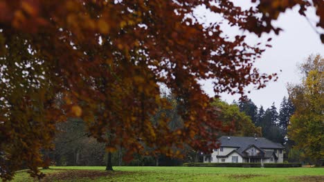 Casa-En-Medio-De-Un-Campo-Verde-Durante-El-Otoño-En-Un-Día-Lluvioso