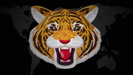 animated tiger head roaring on a dark background