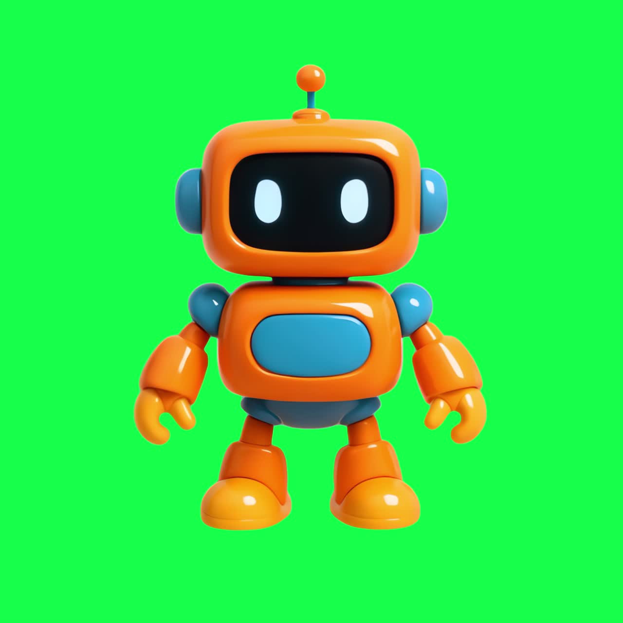 Friendly robot waving hello animation, transparent 4K video, green ...