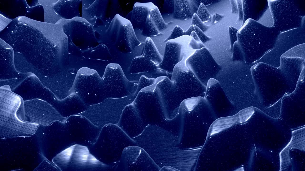 elegante negro festivo bg. fantástico fondo en bucle abstracto, las olas se mueven en una superficie brillante como un paisaje hecho de cera azul líquida con chispas. hermoso fondo suave con animación suave 4k