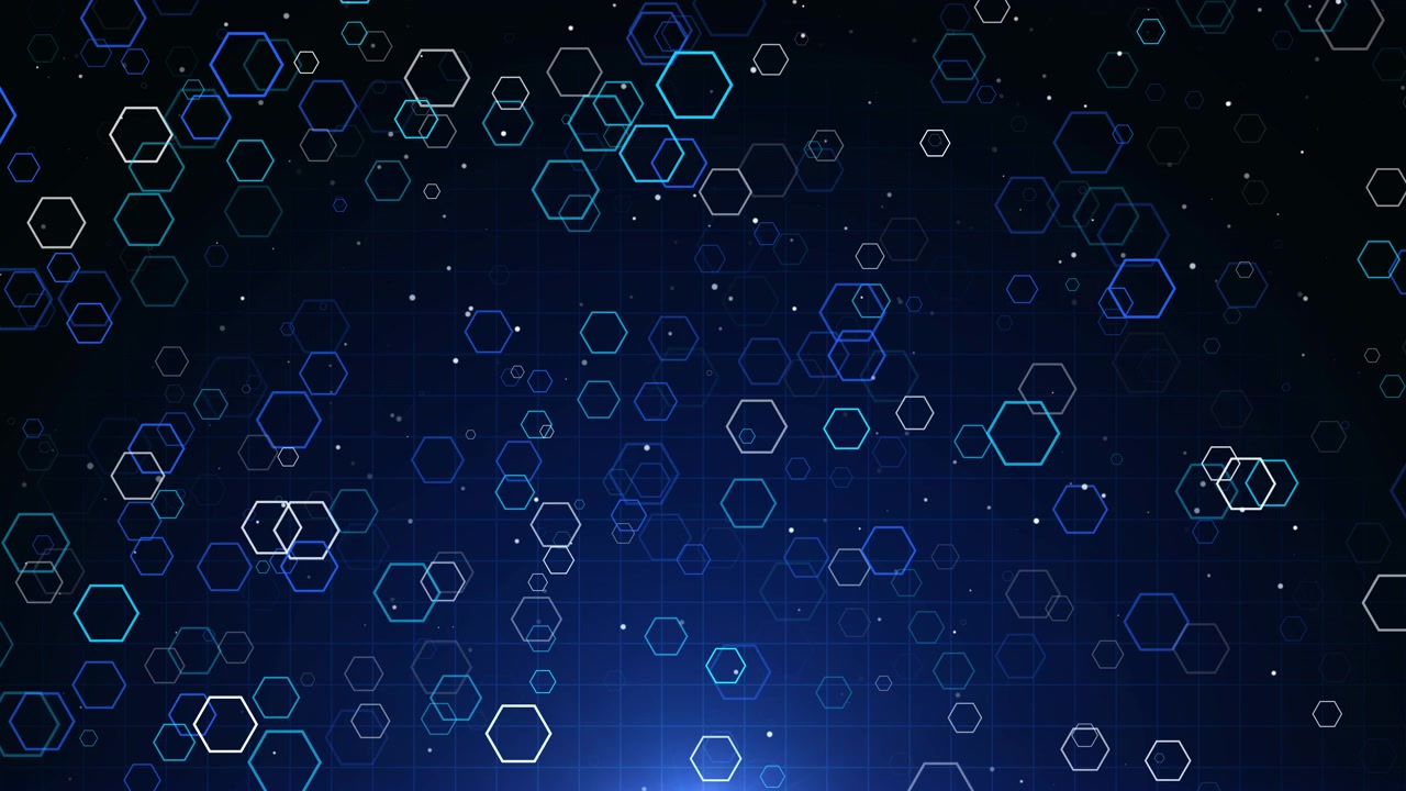 Abstract Digital Background with Floating Hexagons and Grid