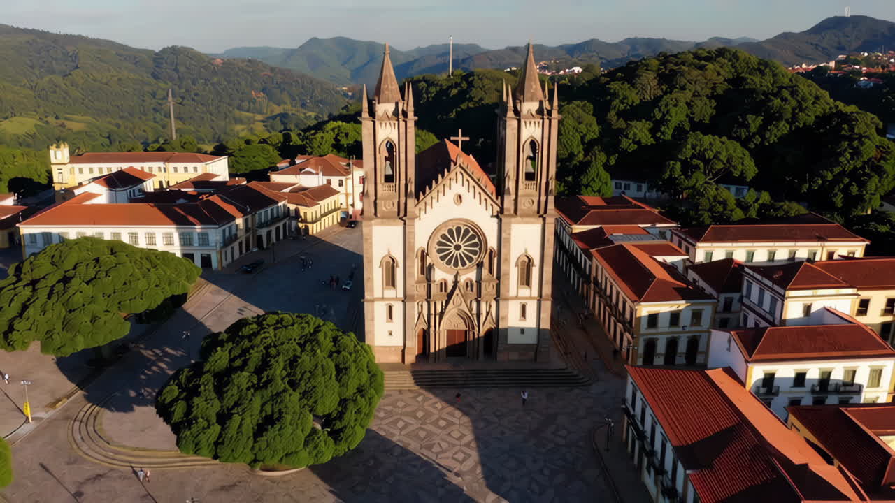 Aerial View of a Historical Cathedral in a Brazilian Town