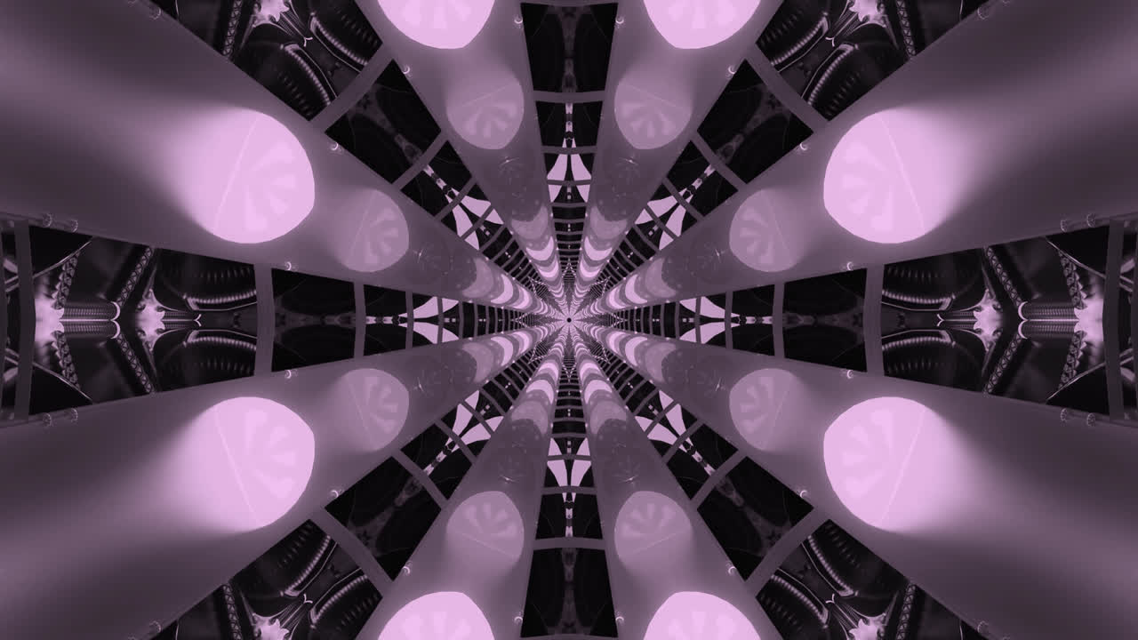 Dynamic tunnel visualization features spiraling tubes in vibrant purple hues, creating a mesmerizing endless loop, ideal for captivating screensaver displays at any time