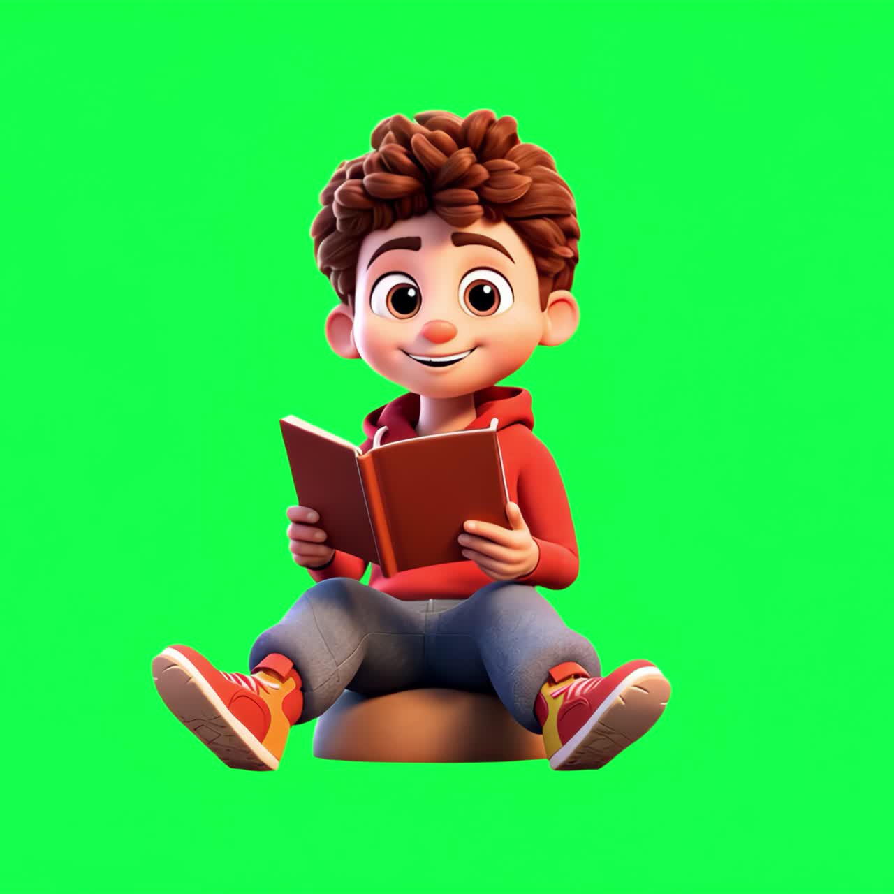 Boy reading a book animation, transparent 4K video, green screen animation, transparent 4K video