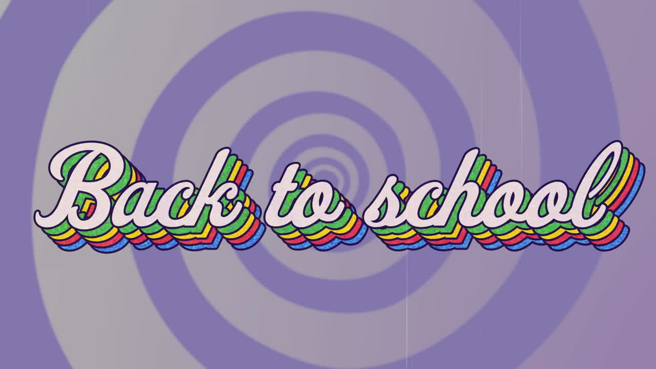 Animazione del testo "ritorno a scuola" con lettere colorate su sfondo blu.