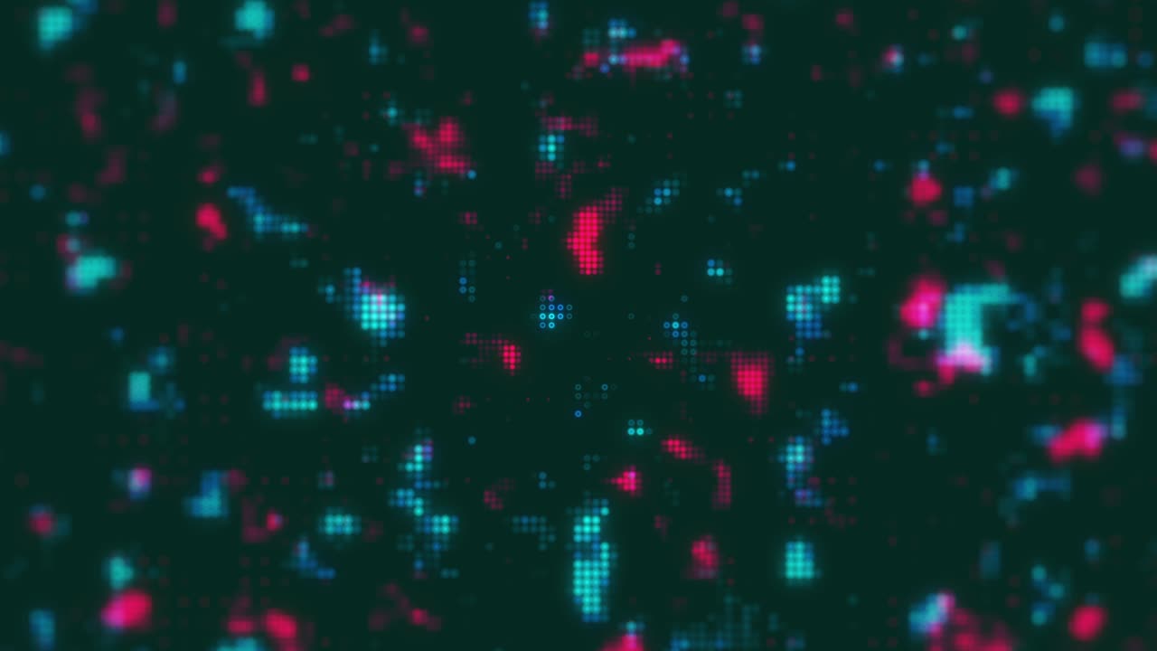 Abstract Digital Pixels Flickering on Dark Background