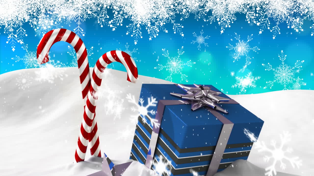 la nieve cayendo y el regalo de navidad