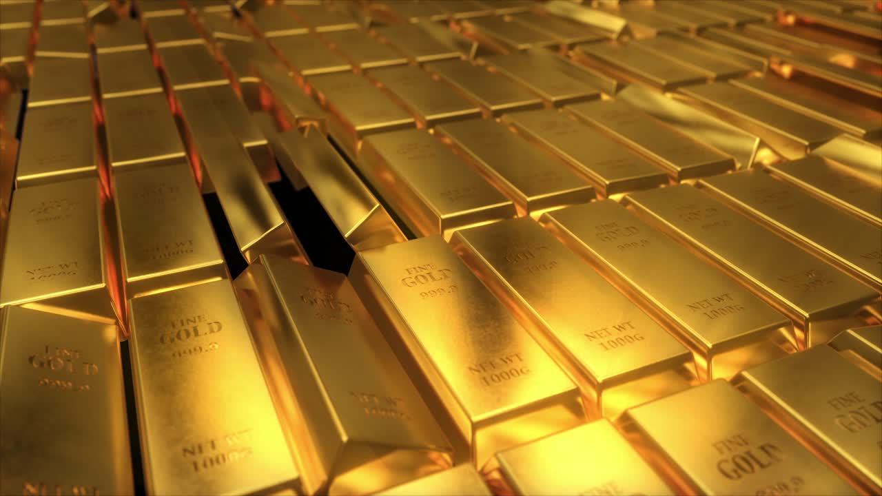 추상적인 골든 바 회전, 원활한 루프 3d 애니메이션