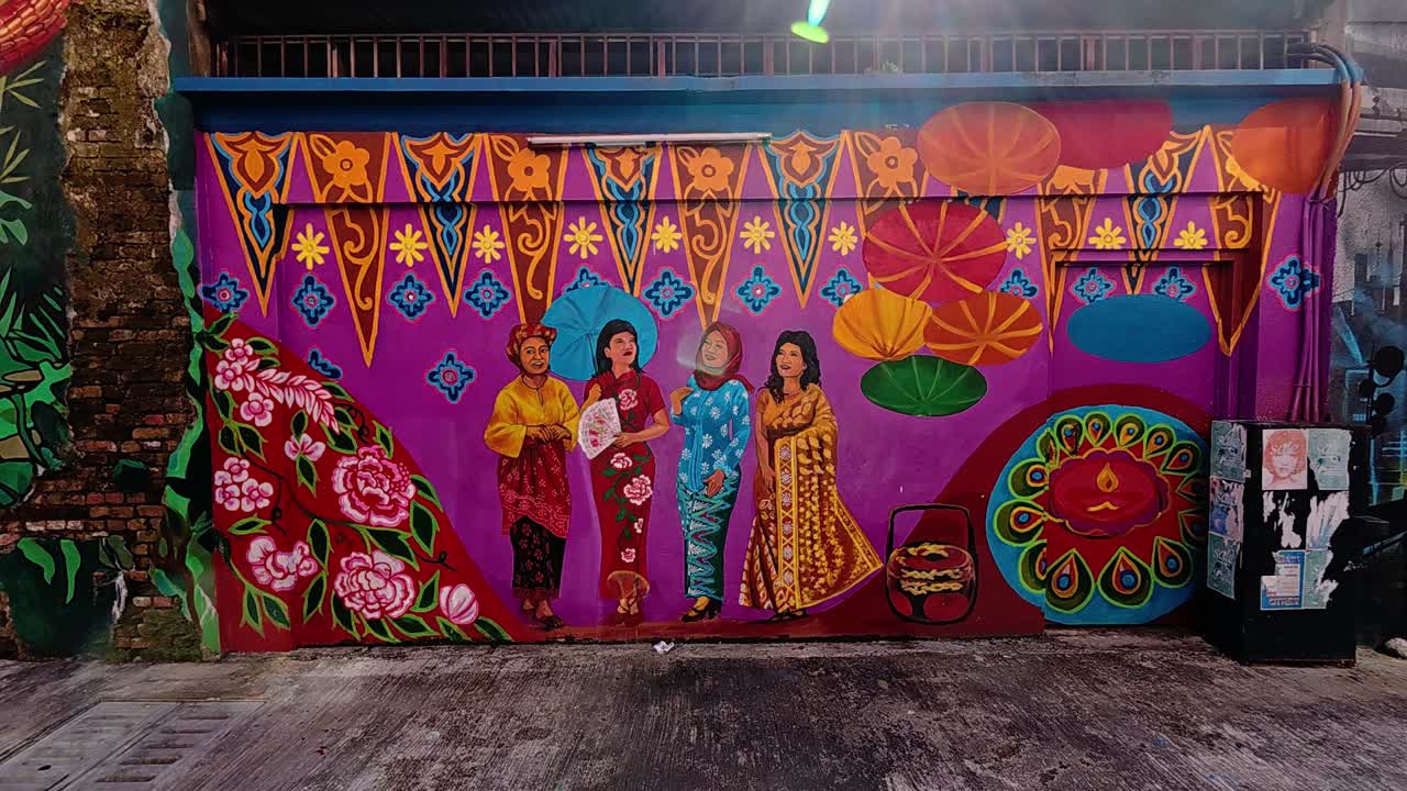 Vivid street art and murals line the pedestrian walkways of Seremban, Malaysia. These artworks portray themes like culture, daily life, and history, reflecting the local community's essence.