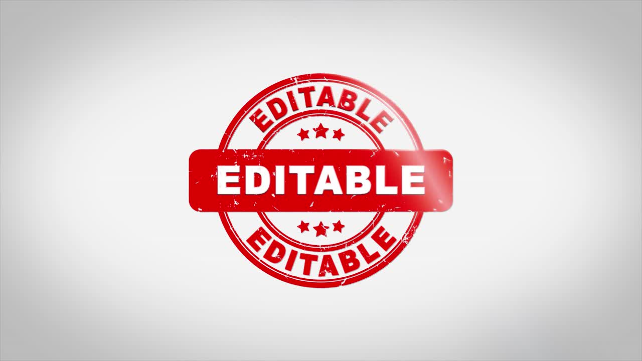 Editable signed stamping text wooden stamp animation red ink on clean white paper surface background