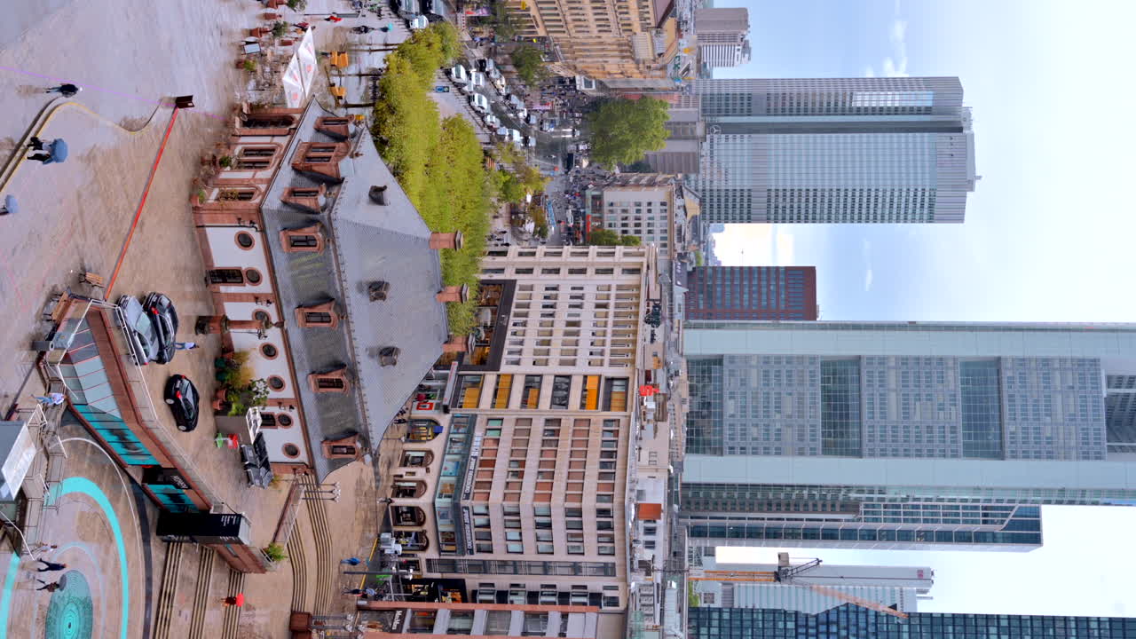 Frankfurt, Germany - November 13, 2022: Aerial view of the Hauptwache plaza in the city centre. Vertical