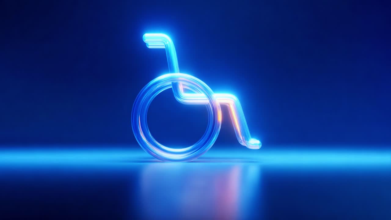 Illuminated Wheelchair Symbol Representing Accessibility and Inclusivity: A Futuristic Interpretation of Mobility for Individuals with Disabilities, Merging Modern Design with Significance