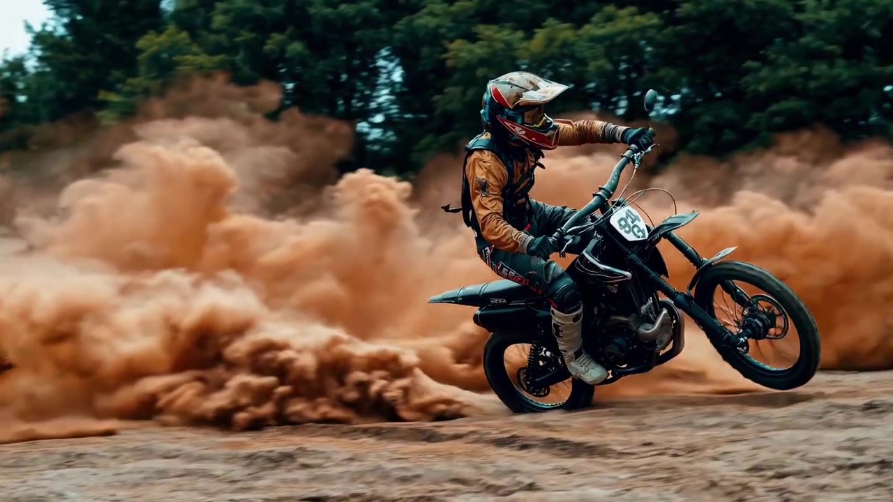 Motociclista Levantando Poeira em uma Trilha Off-Road