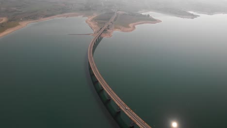 Aerial-Reveal-Shot-of-Long-Lake-Bridge-With