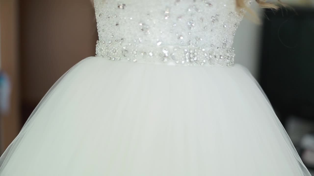 Best Wedding Morning. Luxury bridal dress close up