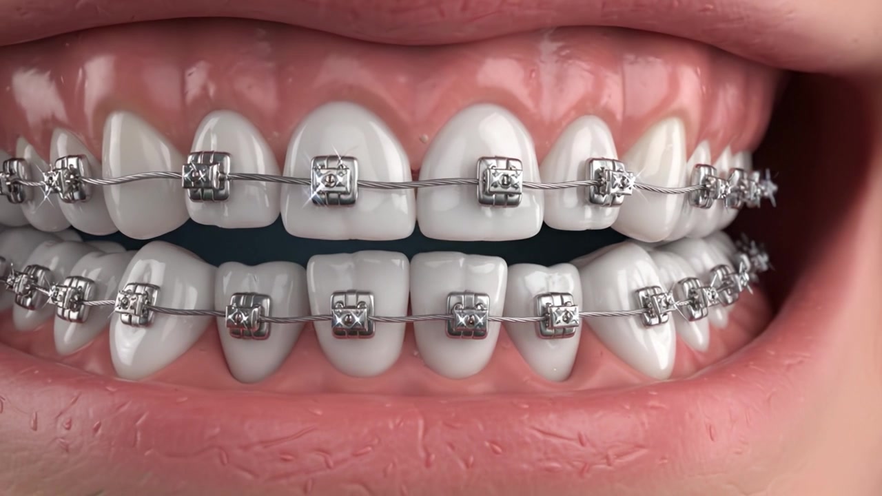 Detailed Examination of Braces on Teeth, Highlighting Dental Aesthetics and Orthodontic Solutions for a Radiant Smile Improvement Process
