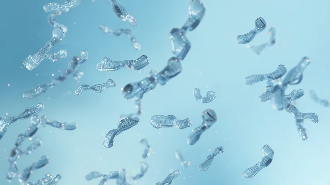 Opening showing helical fragments drifting and rotating in fluid, with particles creating swirl