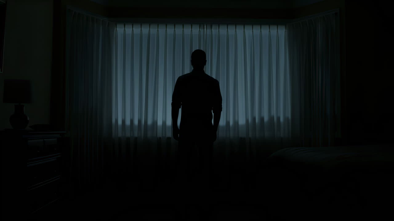 Silhouette of a Man Standing in a Dark Room by a Window | Premium Stock ...