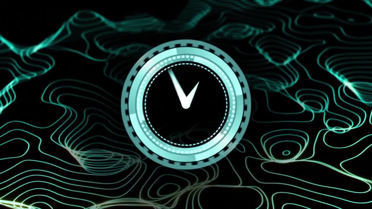Animation of clock, data processing over network of connections