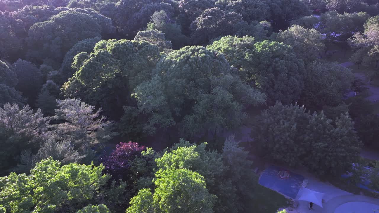una vista aérea de gran ángulo de un parque infantil en los suburbios de valley stream, ny en un día soleado