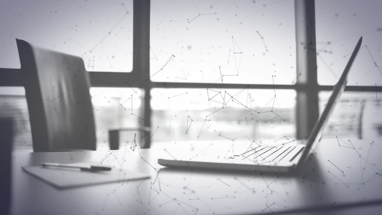 백그라운드에서 책상에 노트북을 통해 연결 네트워크의 애니메이션