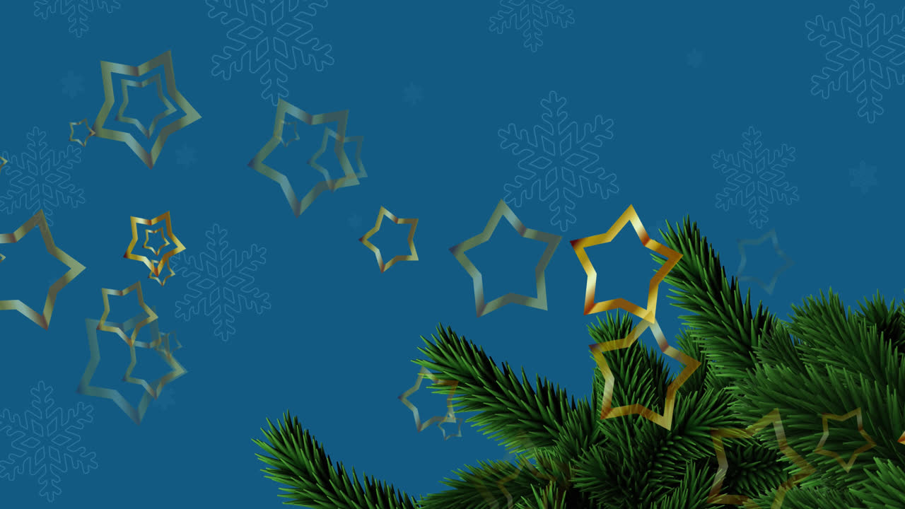 animación del abeto en navidad sobre las estrellas que caen