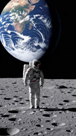 astronauta en la luna con la tierra en el fondo