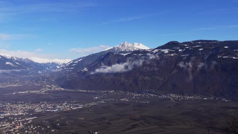 View-towards-Ifinger-mountain-across-the-Adige-Valley,-South-Tyrol,-Italy