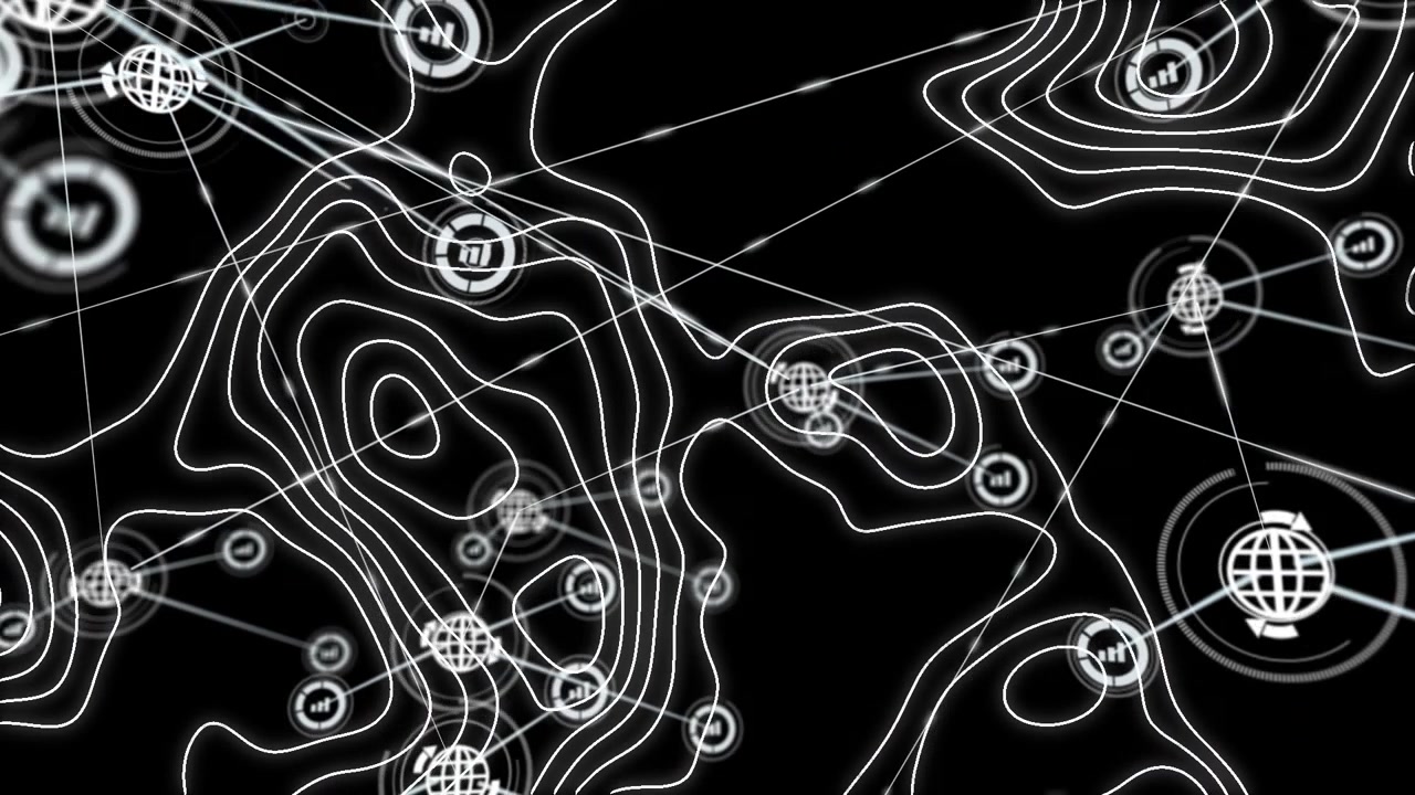 Animation of network of connections with icons over connections