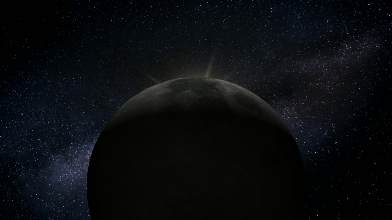 Animación del sol saliendo detrás de la cara oculta de la Luna.