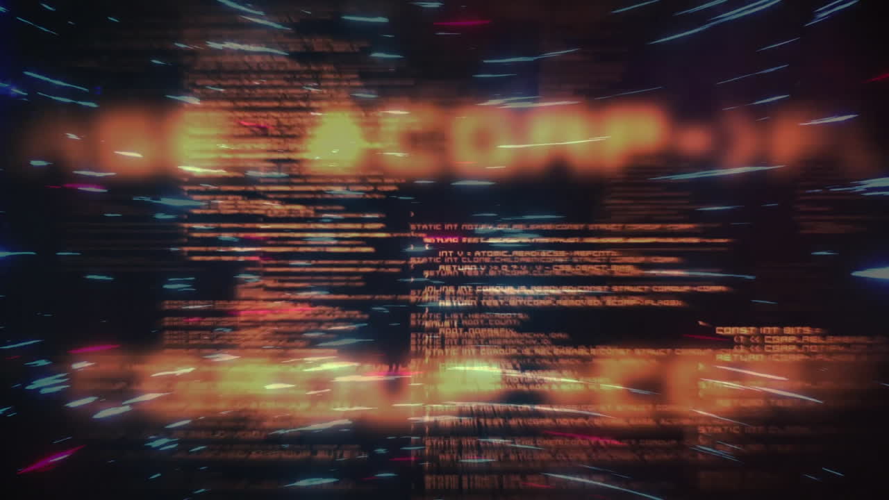 Animation of digital data processing over dark background