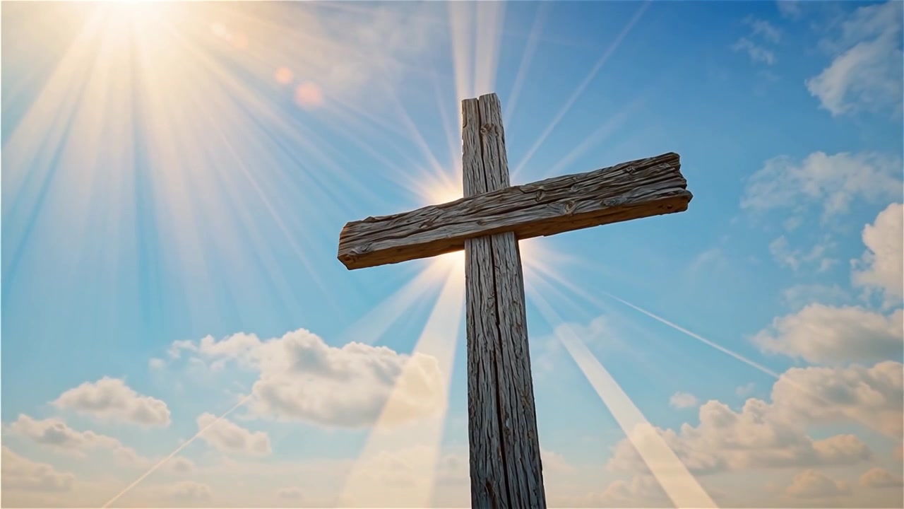 Croce Cristiana Luce Celestiale Sfondo per il Culto.
