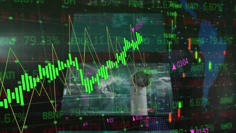 animación del procesamiento de datos financieros en el mercado de valores sobre fondo negro