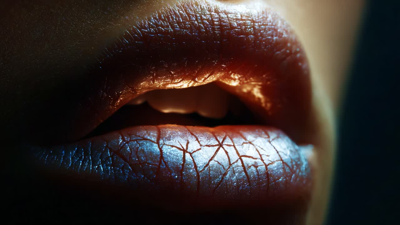 A Close-Up Exploration of Textured Lips: A Detailed Study on the Intricacies of Lip Skin and Colors Highlighting Their Unique Cracks and Surfaces Under Light