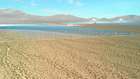 aerial slide of solar electric generators in desert