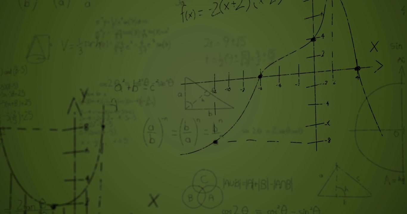 Animation of mathematical equations over green background