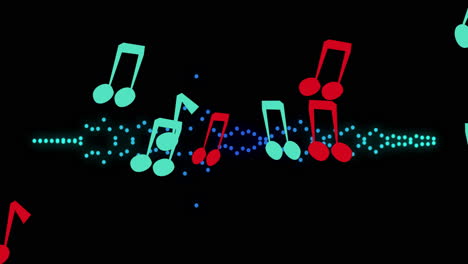 animation of falling colorful notes over black background