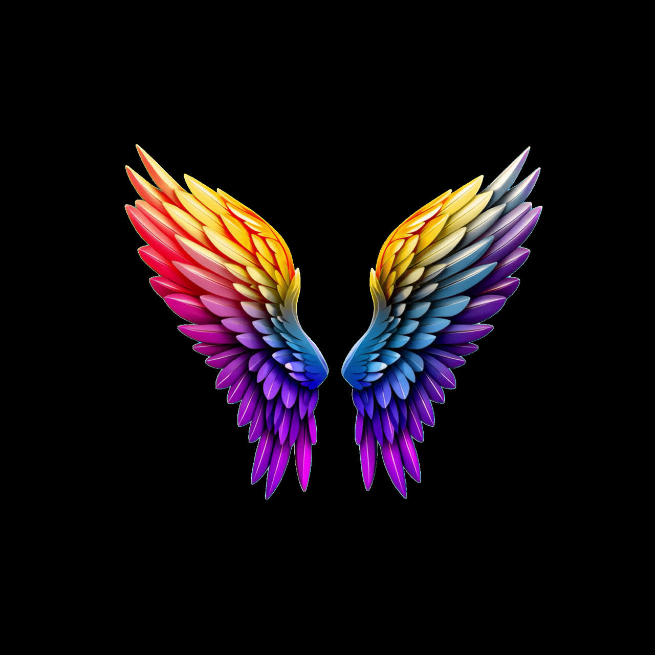 Colorful abstract wings design animation isolated asset, transparent 4K video, alpha channel, ProRes