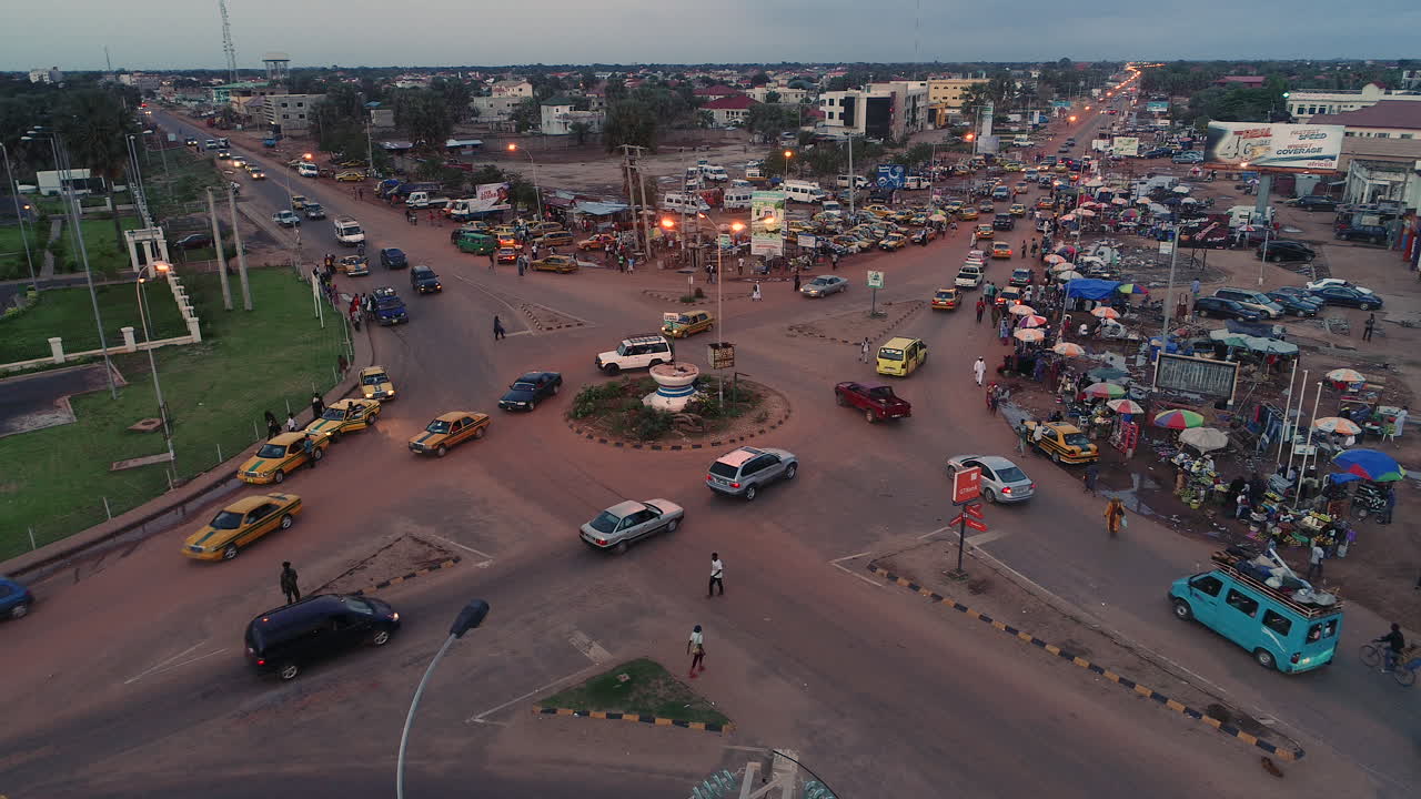 Aerial view of Senegambia Highway and the Coastal Road roundabout in The Gambia Africa