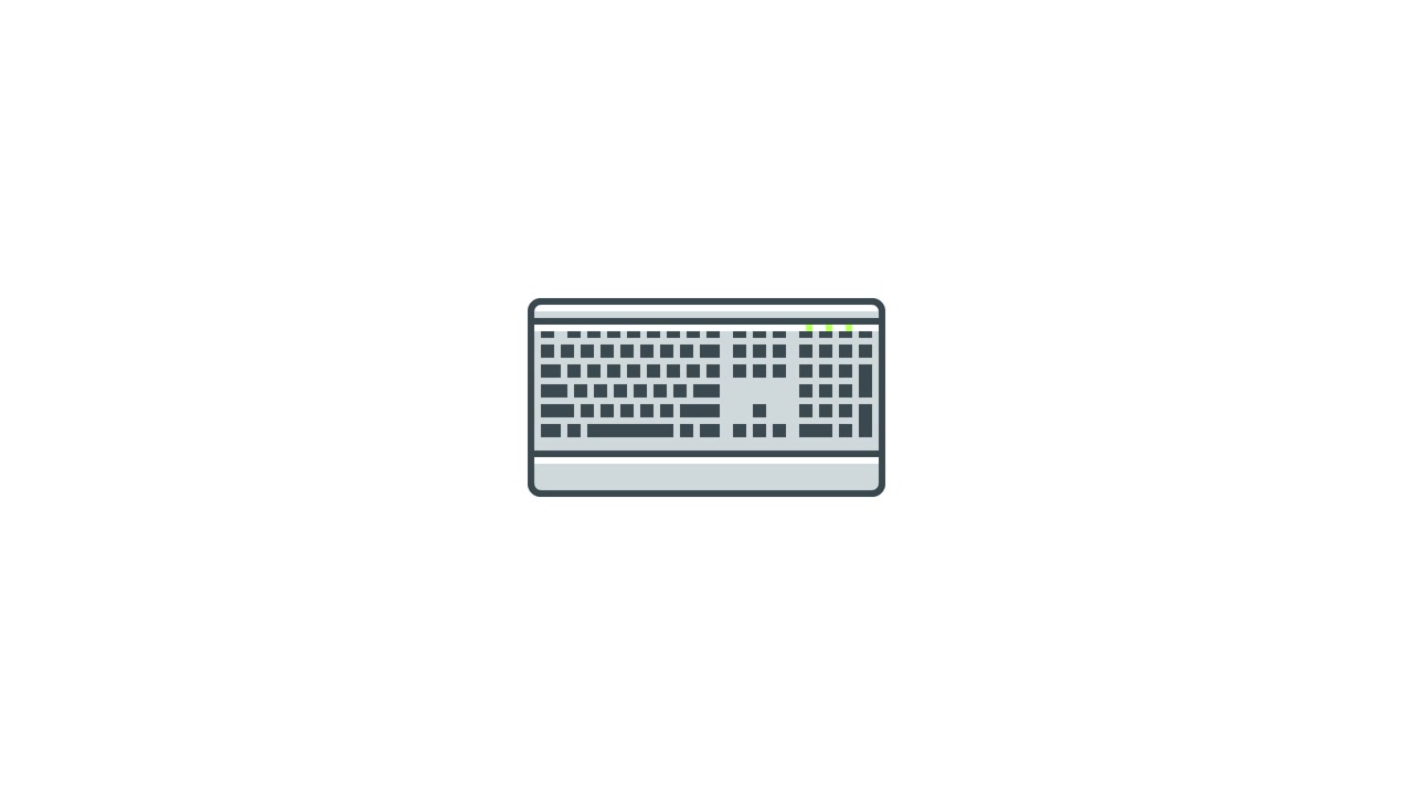 Tastiera di computer animata che appare e scompare su sfondo bianco.