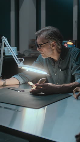 paleontologist examining fossil