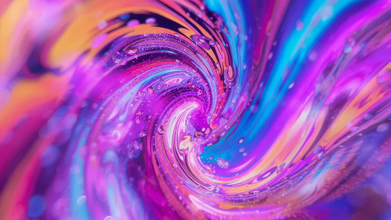 Starting simulation, central vortex swirling liquid in abstract fluid scene, revealing merging hues