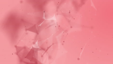 red pink gradient background with plexus lines, triangles. fantastic abstract technological animated wallpaper with dots and flying particles. looped motion graphics.