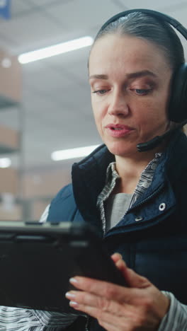 woman working on tablet in warehouse