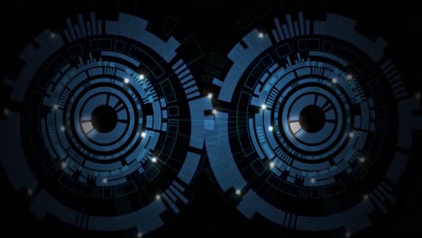 Animation-of-data-processing-and-cogs-spinning-on-black-background