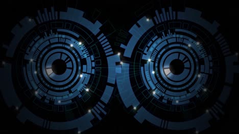 animation of data processing and cogs spinning on black background