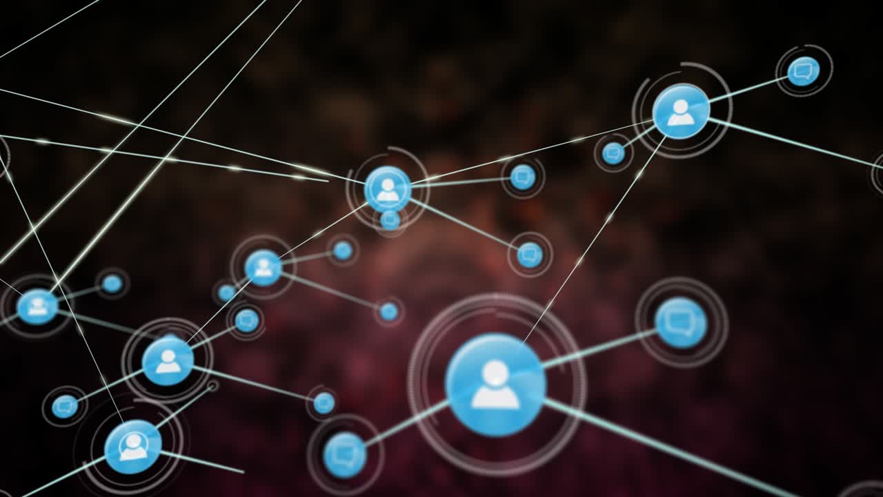 Animation of profile icons connected with lines against abstract background